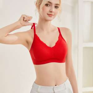 Soutien-gorge élégant sans couture en dentelle tricotée, à bonnets froncés push-up, sans armatures, dos en U uni, confortable et respirant - Product Image 4