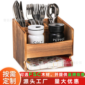 Organizador de Cubiertos de Madera Rectangular Color Quemado con Compartimentos para Almacenamiento en la Mesa de Comedor - Product Image 4