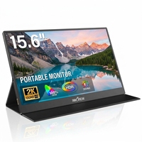 Moniteur portable en cuir PU de 15,6 pouces, 2K QHD 1440P 100 SRGB HDR avec support de bureau pour utilisation sur ordinateur portable
