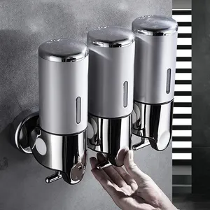 OEM Hotel 500ml Wall Mount Black Shampoo Conditioner Bathroom Soap Dispenser Stainless Steel Triple Gel 3 Shower Dispenser