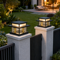 Lampe de poteau LED carrée étanche IP65 de conception récente avec base E27, abat-jour en verre solaire en acier inoxydable, lampe de poteau extérieure