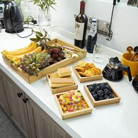 Plateaux de service en bois de bambou avec poignée-Lot de 7-Grands, moyens, petits et mini-Plateaux polyvalents imbriqués-pour le petit-déjeuner,