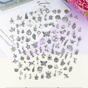 MIX 100 PCS JIALEEY Venta al por mayor de dijes y colgantes de aleación para fabricación de joyas, surtido liso DIY para mujer - Product Image 2