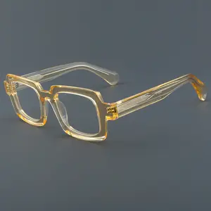 แว่นตากรอบแว่นสายตาทรงสี่เหลี่ยมสำหรับผู้ชายกรอบแว่นตาอะซิเตทใสขนาดใหญ่มีสไตล์ออกแบบได้ตามต้องการ