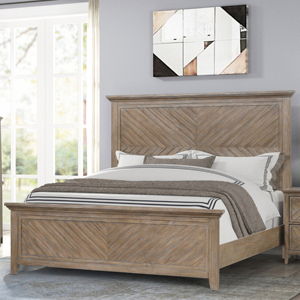 Juego de Muebles de Dormitorio Rústico Estilo Granja - Cama de Madera Maciza con Patrón Chevron - Product Image 1
