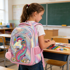 Zaino Scolastico per Bambine con <span class=keywords><strong>Unicorno</strong></span>, <span class=keywords><strong>Borsa</strong></span> Personalizzata con Cartoni Animati per Bambini delle Scuole Elementari, Zaino con Pompon - Product Image 1