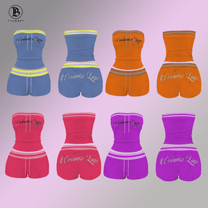 Completo Set Estivo 2026 Nuovi Arrivi Abbigliamento <span class=keywords><strong>Donna</strong></span>: Top Corto Personalizzato e Pantaloncini con Coulisse a Strisce Laterali - Tuta Sportiva Streetwear - Product Image 1