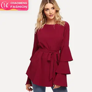 2028 # Plus Size Volledige Lange Mouwen Lady Tops Vrouwen Tuniek Tops Jurk Blouse Muslimah Groothandel Islamitische Kleding