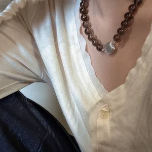 Women's 925 <b>Silver</b> Korean INS Style Crystal <b>Necklace</b> Niche Design Brushed Buckle Retro <b>Simple</b> Fashionable Clavicle Chain Gold - Product Image 5