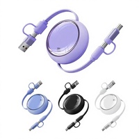 Câble USB C rétractable 5-en-1 avec logo personnalisable, charge rapide 3A, cordon de charge multi-usage 2-en-3 pour téléphone portable et voiture
