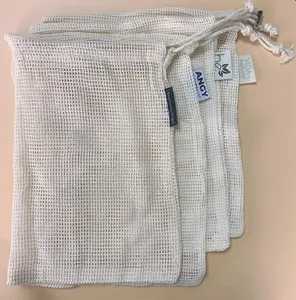 Sacs en maille de coton biologique personnalisés sac à cordon lavable et réutilisable pour les courses d'épicerie sacs en maille de coton pour fruits et légumes