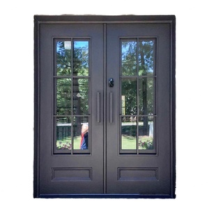 Porte d'entrée principale extérieure intelligente d'origine d'usine, antivol, double porte en bois massif avec écran en fibre de verre - Product Image 4