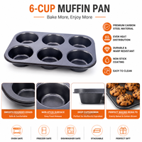 Moule à muffins antiadhésif profond 6 cavités personnalisable en acier au carbone, grande plaque de cuisson pour cupcakes pour four, vente en gros