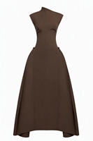 Vernalux 2026 Nouvelle Robe Longue Chic et Raffinée Style Architectural, Col Montant Asymétrique, Détail Anneau Métallique aux Hanches, Ourlet Structuré Évasé