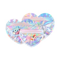 Sacs refermables à fermeture éclair en forme de cœur, imprimés au laser, style Ins, transparents, bicolores, épaissis, pour bijoux, boucles d'oreilles et lunettes