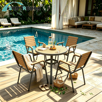 Ensemble de meubles de jardin d'extérieur de luxe moderne, table en aluminium, bois plastique, imperméable, écologique, durable, 4 places, hôtel