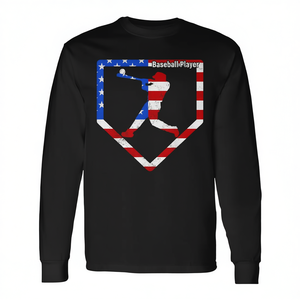 T-shirt à manches longues pour garçons, joueur de baseball, drapeau américain, Home Plate, 4 juillet - Product Image 2