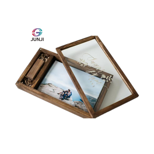 JUNJI 4*6 Wooden photo box 15x10 cm photo and USB Glass box for photo packaging with compartment for USB