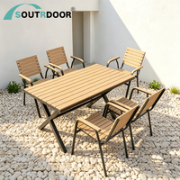 Ensemble de table et de chaises de bistrot moderne en bois, plastique et aluminium pour 4 personnes, pour chambre à coucher, jardin, cour, terrasse