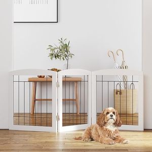 Barrière autoportante pliable en bois blanc <span class=keywords><strong>pour</strong></span> chiens et chiots, <span class=keywords><strong>pour</strong></span> escaliers et portes intérieures, petite barrière <span class=keywords><strong>de</strong></span> sécurité <span class=keywords><strong>pour</strong></span> animaux domestiques - Product Image 1