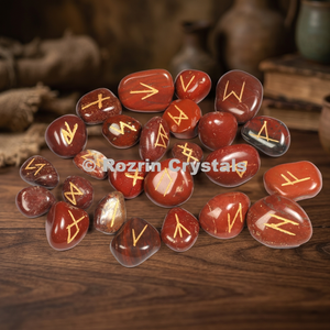 Juego de Runas de Jaspe Rojo, Talladas a Mano, Piedras Semipreciosas Irregulares, Cristales de Feng Shui con Tema de Amor, Cristales Rozrin - Product Image 3