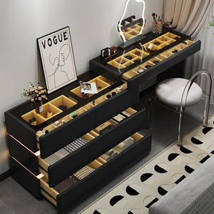 <span class=keywords><strong>Commode</strong></span> de chambre à coucher moderne de luxe avec miroir éclairé par LED Crème <span class=keywords><strong>et</strong></span> <span class=keywords><strong>noir</strong></span> Armoire à vasque minimaliste One Piece - Product Image 1