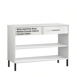 Mobiletto Consolle Medio in Legno di Pino Bianco Massiccio con Cassetto e Ripiani per Arredamento Soggiorno - Product Image 1
