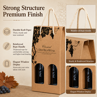 Sac cadeau élégant en papier kraft pour deux bouteilles de vin avec poignée en corde et fenêtre de présentation, emballage personnalisé en gros pour les vignerons