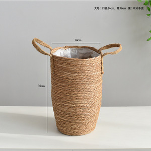 Nordic Style Woven Straw Flower Pot Plant Fiber Indoor Floor <b>Standing</b> Home Decor <b>Vase</b> Planter Set - Product Image 4