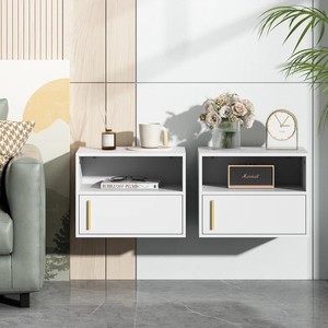 2025 Unique Bedroom White Wood <strong>Bedside</strong> <strong>Table</strong> <strong>Cheap</strong> Wall Mounted Storage Floating Nightstands <strong>Set</strong> <strong>of</strong> <strong>2</strong> With Open Shelf and Door - Product Image 1