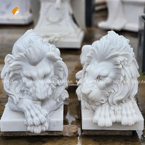 Statue de lion en marbre sculptée à la main, grandeur nature, pour l'entrée, statue de lion décorative personnalisée pour jardin extérieur, à vendre - Product Image 3