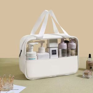 Grande trousse de toilette cosmétique étanche, étui à maquillage simple en PVC, sac à main en PU, pochette transparente avec fermeture éclair, modèle Stone H-7 - Product Image 5