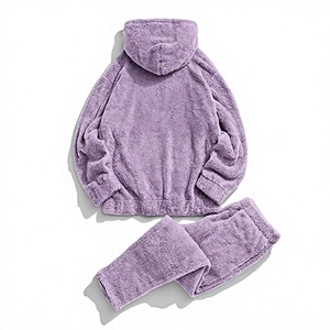 Ensemble sweat à capuche et pantalon unisexe en polaire Sherpa, couleur unie, coupe ample, manches longues, survêtement décontracté d'hiver avec poches et taille élastique - Product Image 4