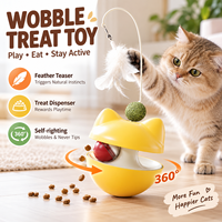 Jouet interactif auto-redressant pour chat avec plume et distributeur de friandises pour chats d'intérieur et chatons