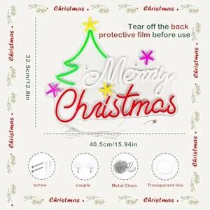 Letrero Luminoso de Neón de Feliz Navidad, Árbol de Navidad Atenuable, Letrero Luminoso LED Vibrante para Decoración de Paredes, Ventanas, Cuartos de Hombre, Dormitorios, Bodas - Product Image 5