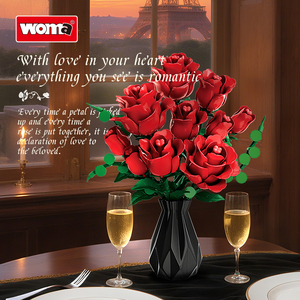 Woma Toys - Juego de Bloques de Construcción de Flores de Rosa Roja, Ladrillos Artificiales para Regalos de San Valentín de Lujo (11156) - Product Image 5