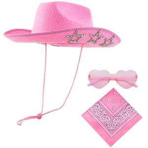 Ensemble de chapeau de <span class=keywords><strong>cowboy</strong></span> rose à plumes pour accessoires de costume de vache et événements amusants de fête et de déguisement - Product Image 4