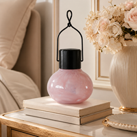 Verre soufflé à la main rose écologique pour carillon éolien avec poignée en métal noir pour fenêtre, patio, jardin, décoration d'art populaire