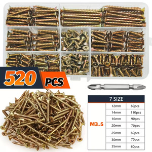 Screw Set 520Pcs M3.5x12 35 Carbon Steel Phillips Head Countersunk Self Tapping Wood Drywall Screws Kit - Product Image 2