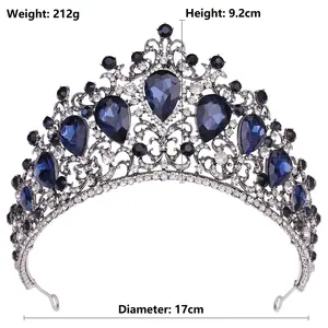 King Queen Blue Sapphire Tiara Diadem Bridal Crystal Crown Pageant Prom  Party