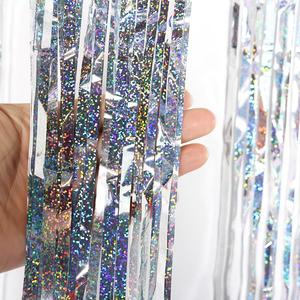 Tenda metallica della stagnola del Laser della frangia della Tinsel del fondo all'ingrosso della decorazione del partito - Product Image 1