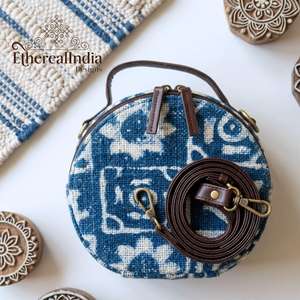 Sac rond indigo artisanal en coton, sac à bandoulière multi-poches, sac de voyage bohème, fournisseur en gros, export Inde - Product Image 6