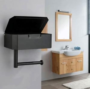 Porte-papier toilette moderne en acier inoxydable noir avec étagère, fixation murale, écologique, pour cuisine et salle de sport - Product Image 6