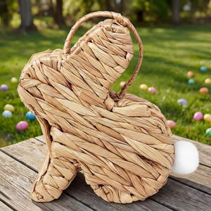 YULIN JIAFU Handmade Bunny Rattan Woven Basket Cute <strong>Small</strong> Rabbit Picnic <strong>Hamper</strong> for Egg Hunt Candy Gifts Flower - Product Image 1