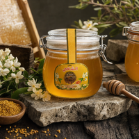 Pot en verre de 600g de miel naturel avec couvercle à clip, miel pur doré pour le thé, le petit-déjeuner, la pâtisserie et l'emballage cadeau