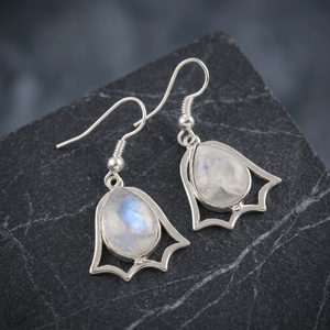 Pendientes de plata de ley 925 con piedra lunar de arcoíris Natural, Pendientes colgantes de piedras preciosas hechas a mano, para hombres y mujeres - Product Image 3