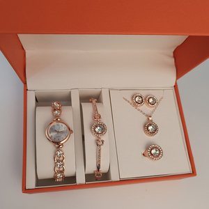 Conjunto de relojes de lujo para mujer, pulsera de cristal, pendientes, collar, reloj de pulsera informal de cuarzo - Product Image 6