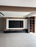 Meuble TV moderne avec étagère ouverte et tiroirs, console multimédia en MDF noir pour salon