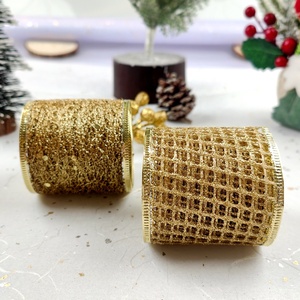 Pita Natal Jala Berpinggir Kawat Berkilau 2,5 inci untuk Dekorasi Liburan Kerajinan Seni DIY - Product Image 5