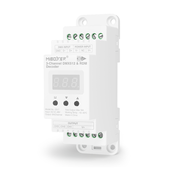 DC12-48V Constant Voltage Decoder (track Type) D3-T Din Rail 3-Channel DMX512 & RDM Decoder Controller